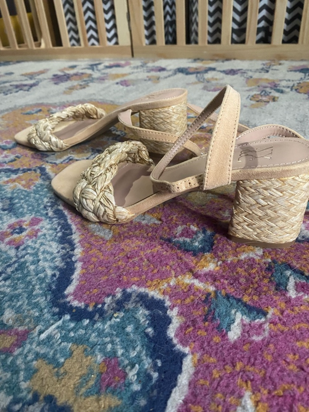 NY&C Rattan Strappy Heals Size 7.5 Spring Summer Tan